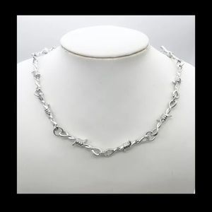 Silver titanium barbed wire punk goth grunge necklace new 18in unisex